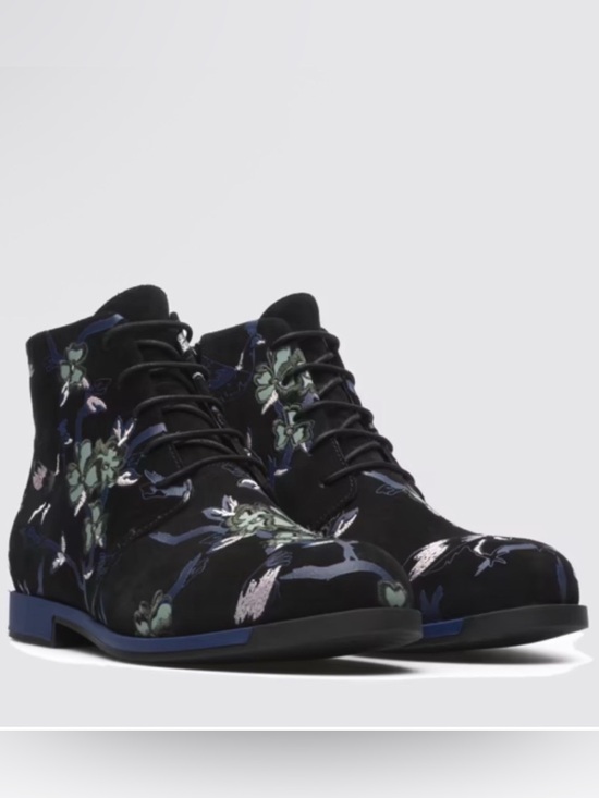 Camper Shoes - Camper Twins Suede Black and Blue Floral Ankle Boots Size 41 (US 10)